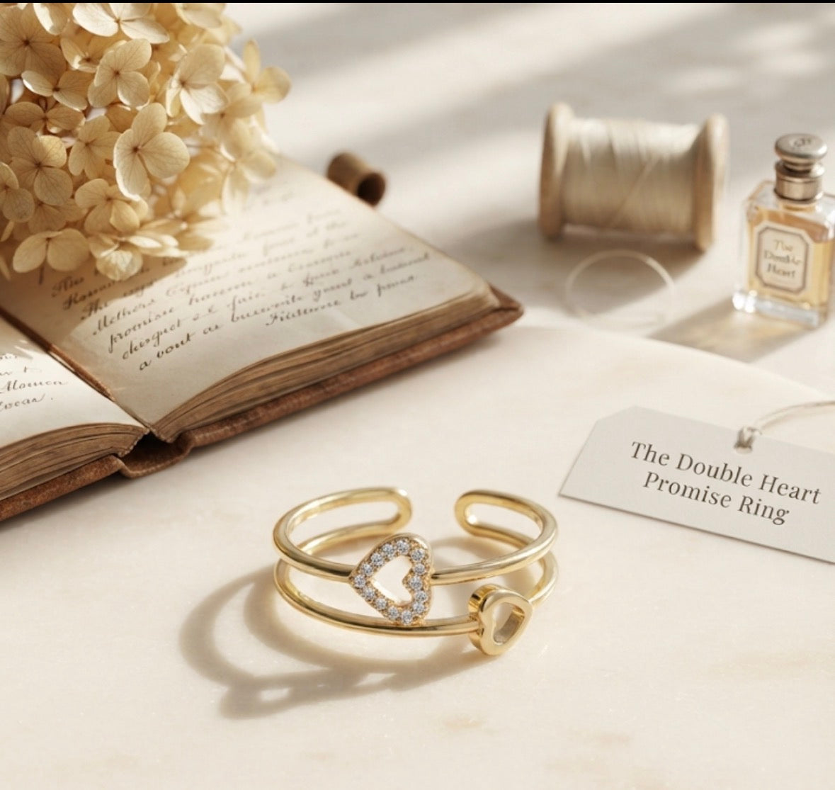 Double Heart Promise Ring ( Free Size )