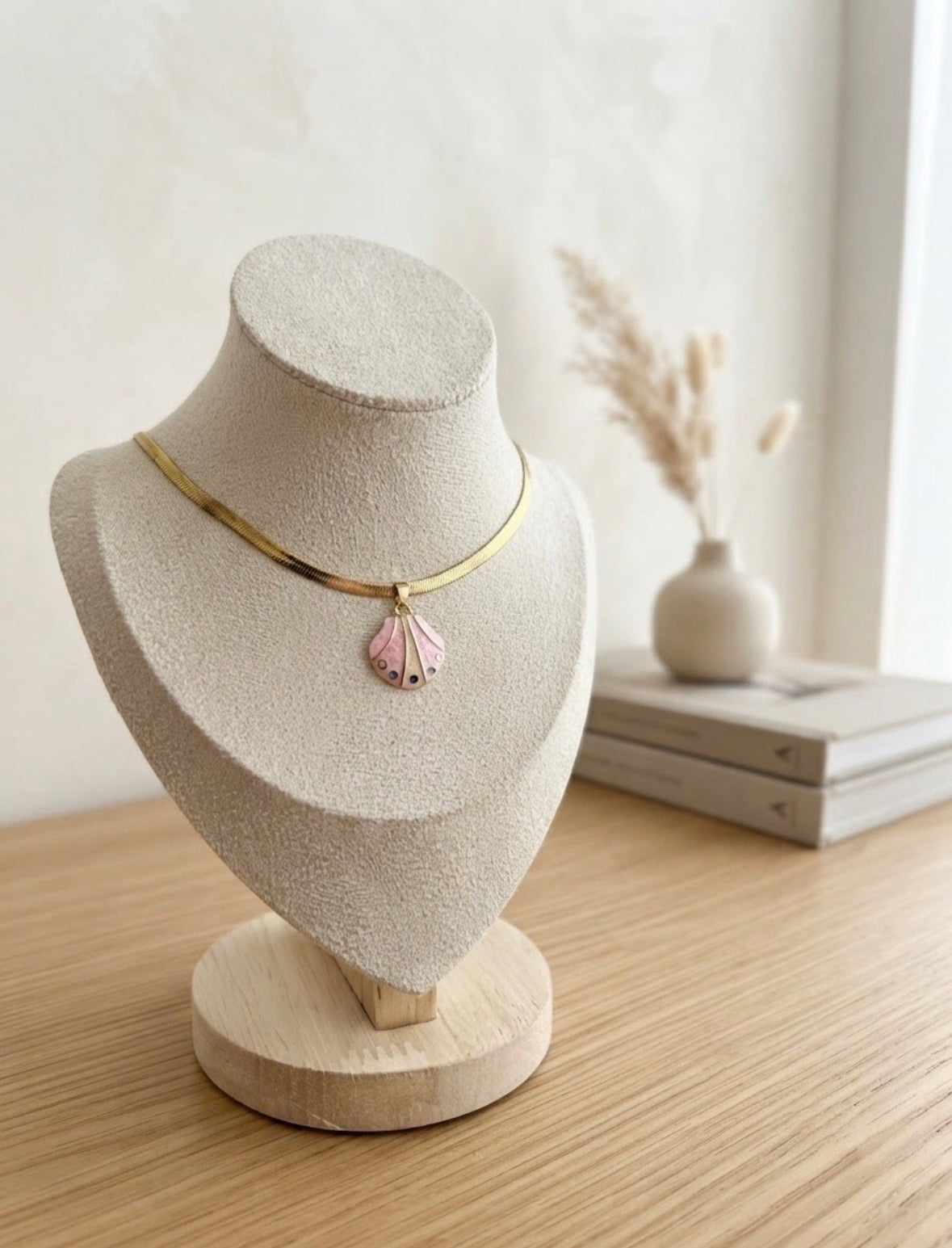 Enamel Ladybug Herringbone Necklace