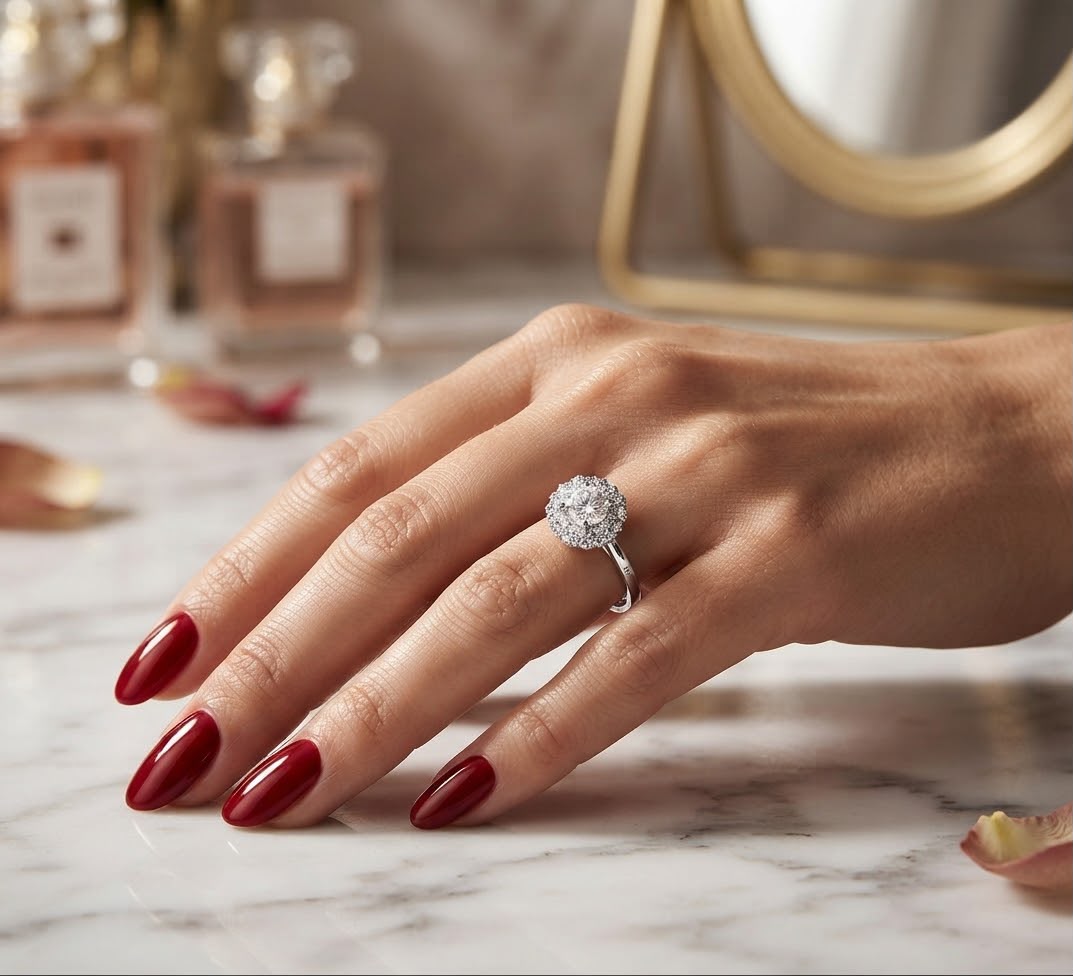 Halo Diamond Engagement Ring (Free Size )