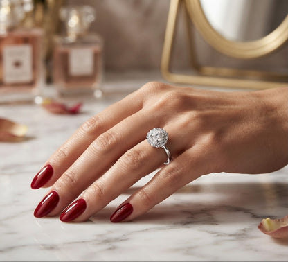 Halo Diamond Engagement Ring (Free Size )