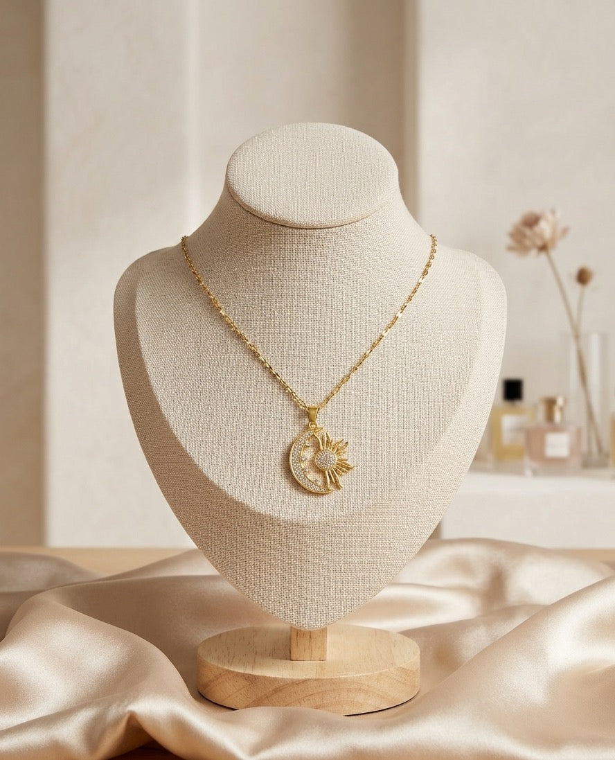 Crescent & Sun zircon Necklace