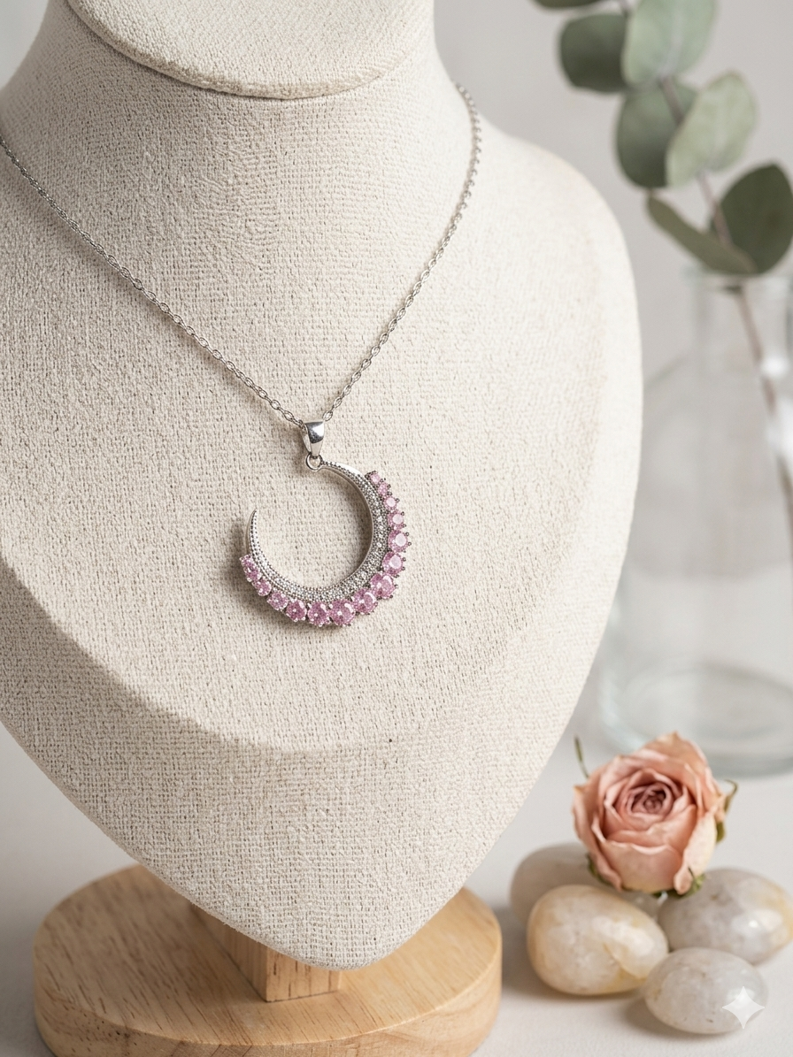 Crescent Color White gold Necklace