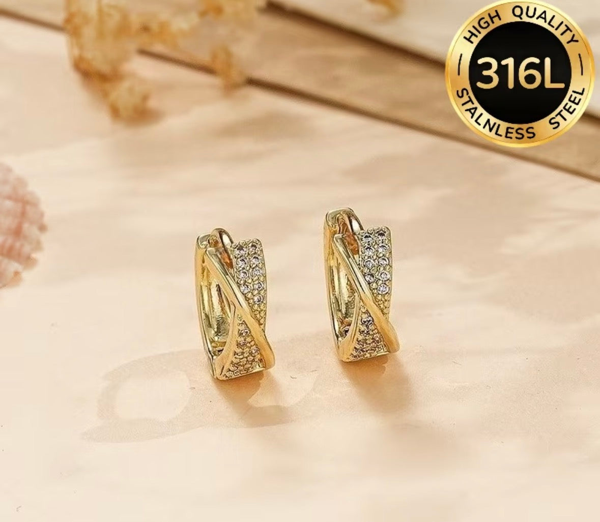 Zircon Crossover Earrings 316 L Gold Plated