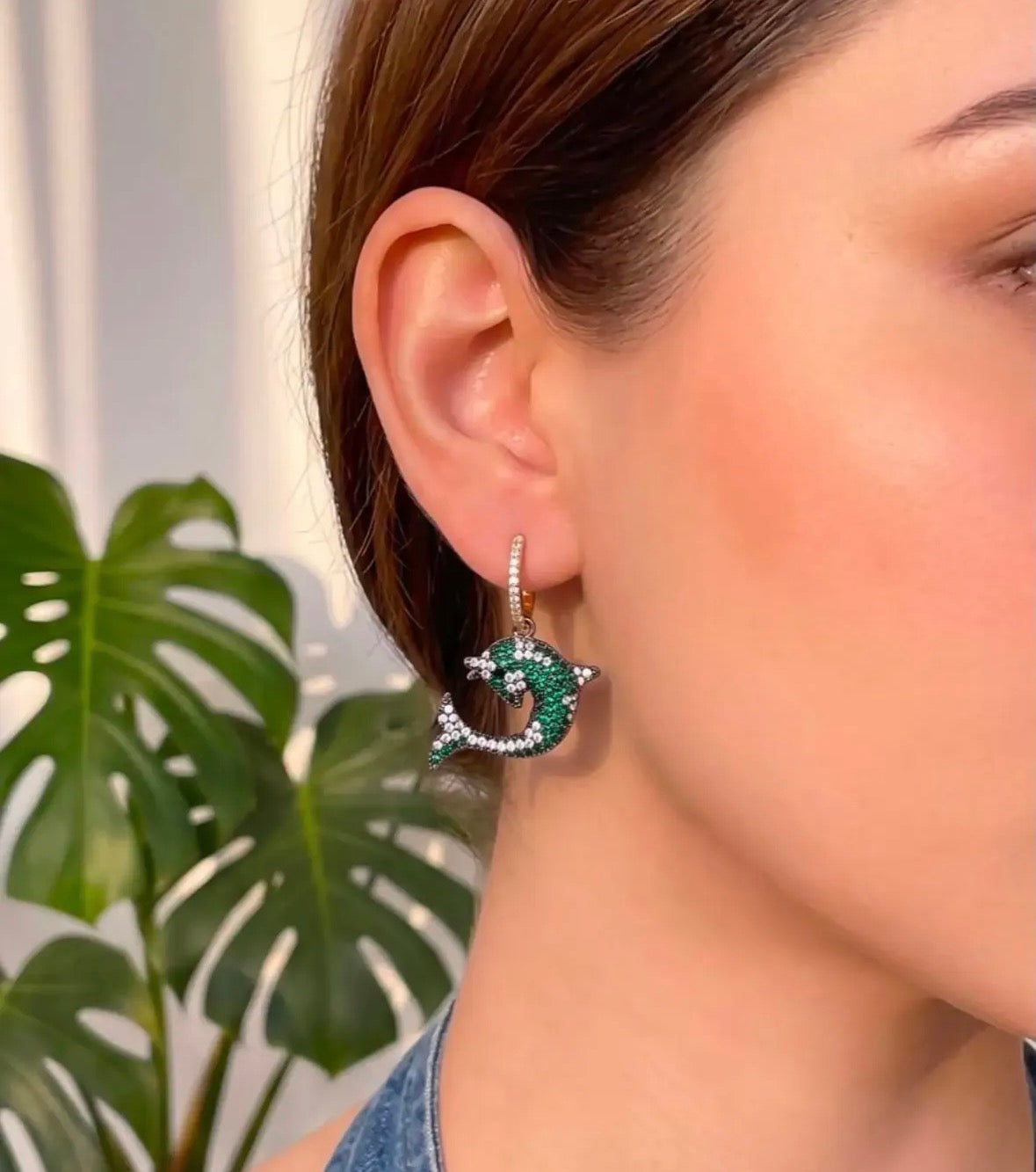 "Emerald Dolphin" Platinum Earrings