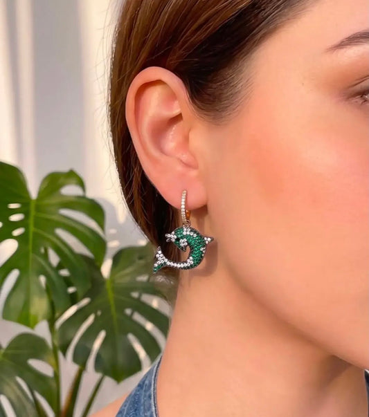 "Emerald Dolphin" Platinum Earrings