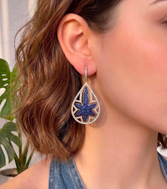 "Sapphire Blossom" Platinum Earrings