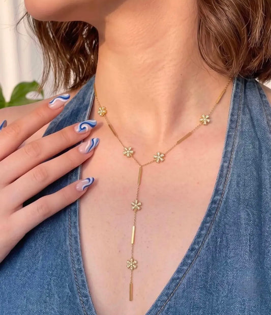 Golden Blossom Drop Y-Necklace