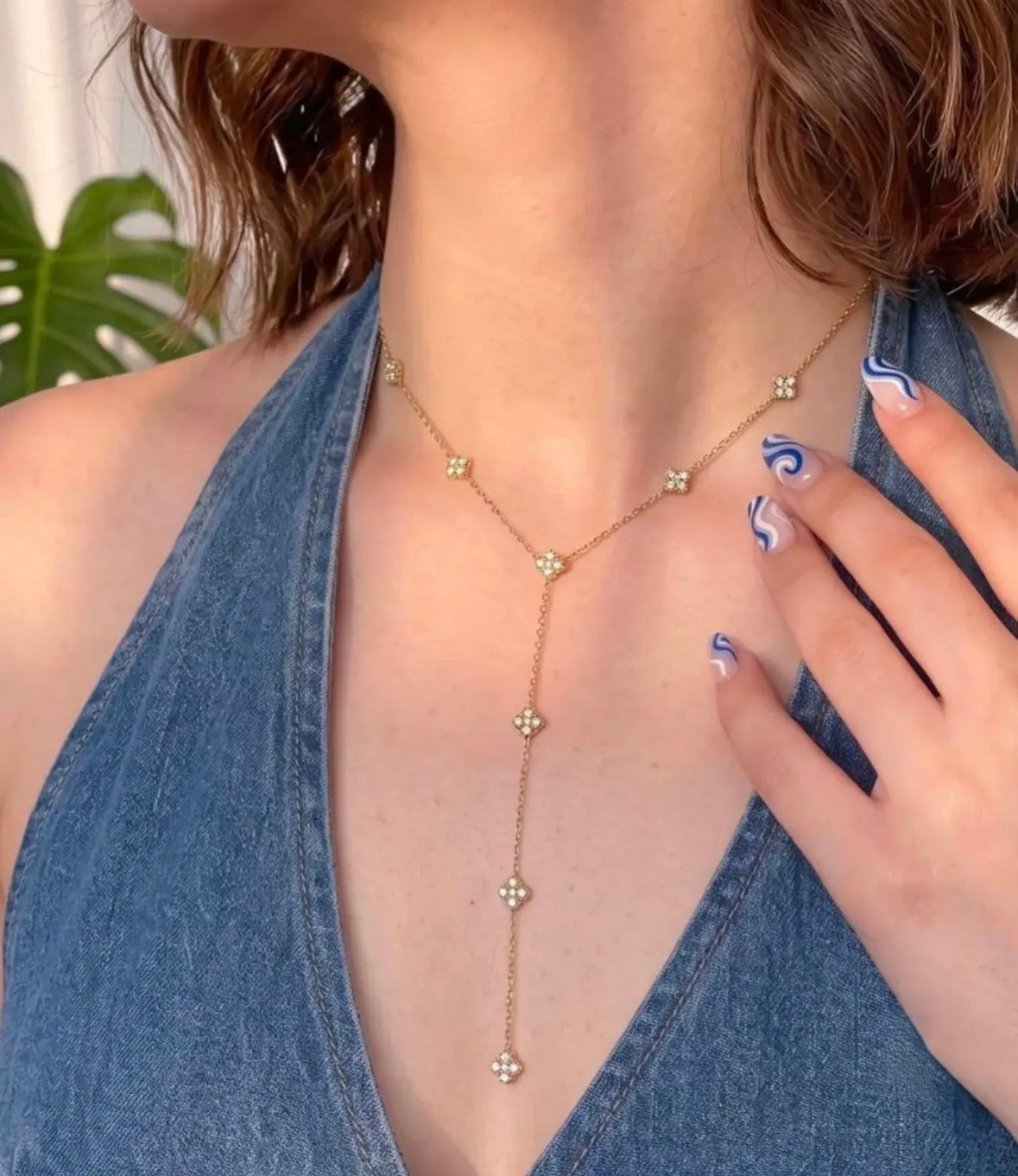 Radiant Four-Leaf Lariat Necklace