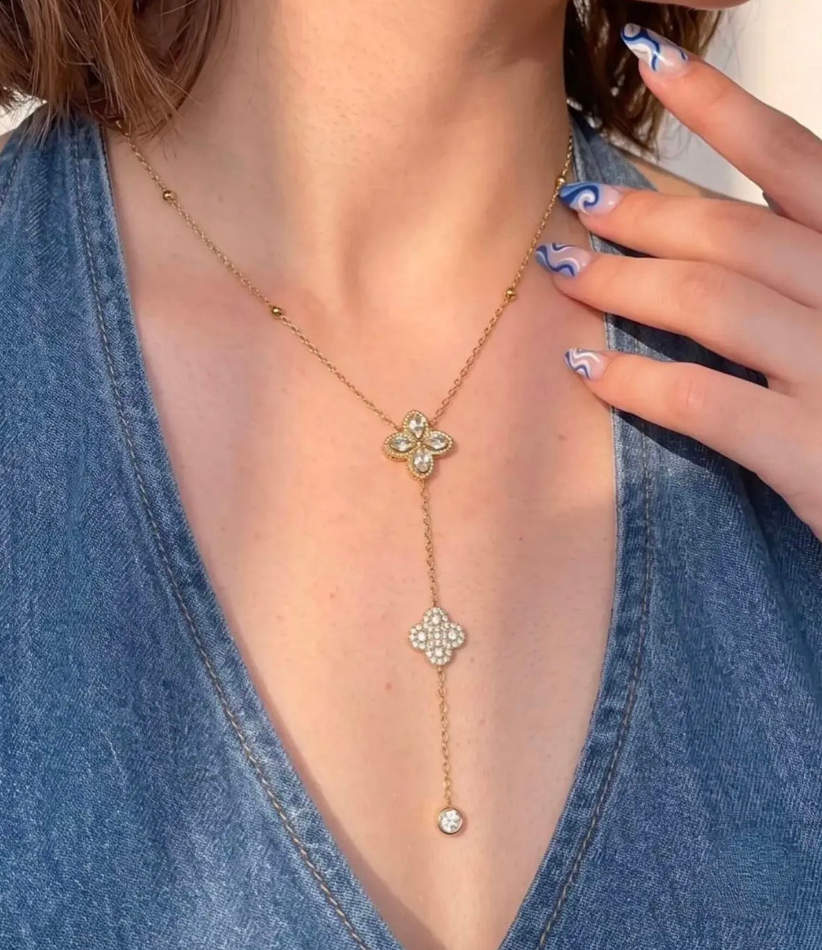 Aura Floral Drop Stainless Steel Necklace