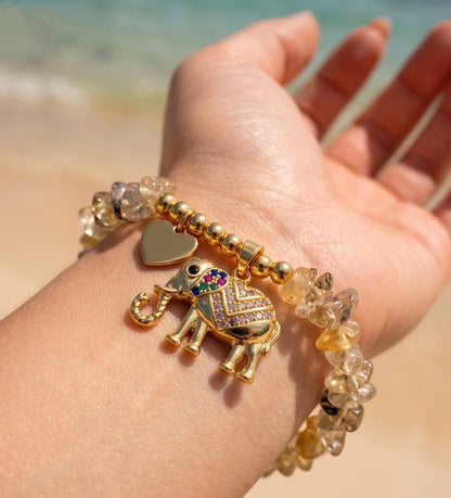 Lucky Elephant & Heart Charm Beaded Bracelet