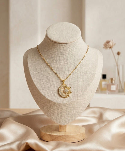 Crescent & Sun zircon Necklace