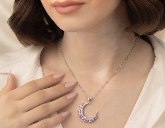 Crescent Color White gold Necklace