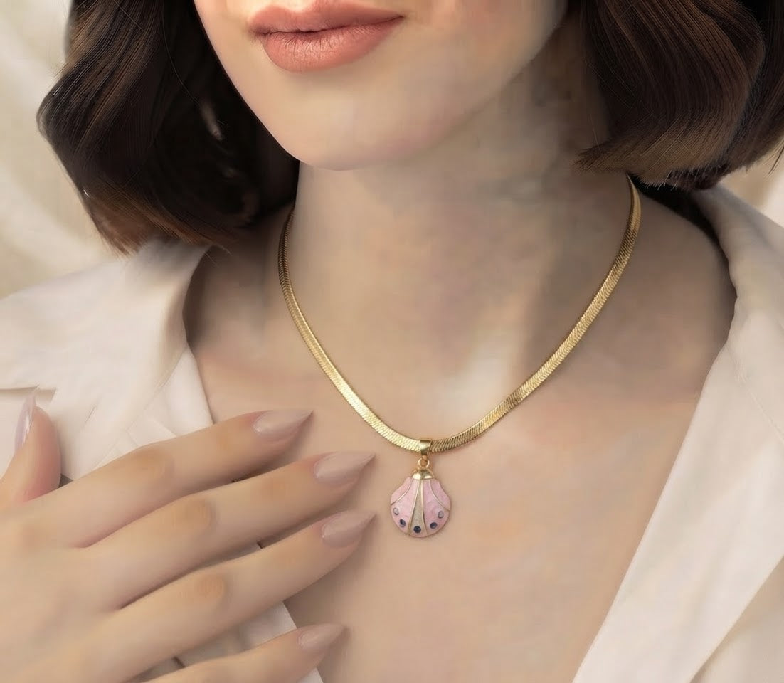 Enamel Ladybug Herringbone Necklace