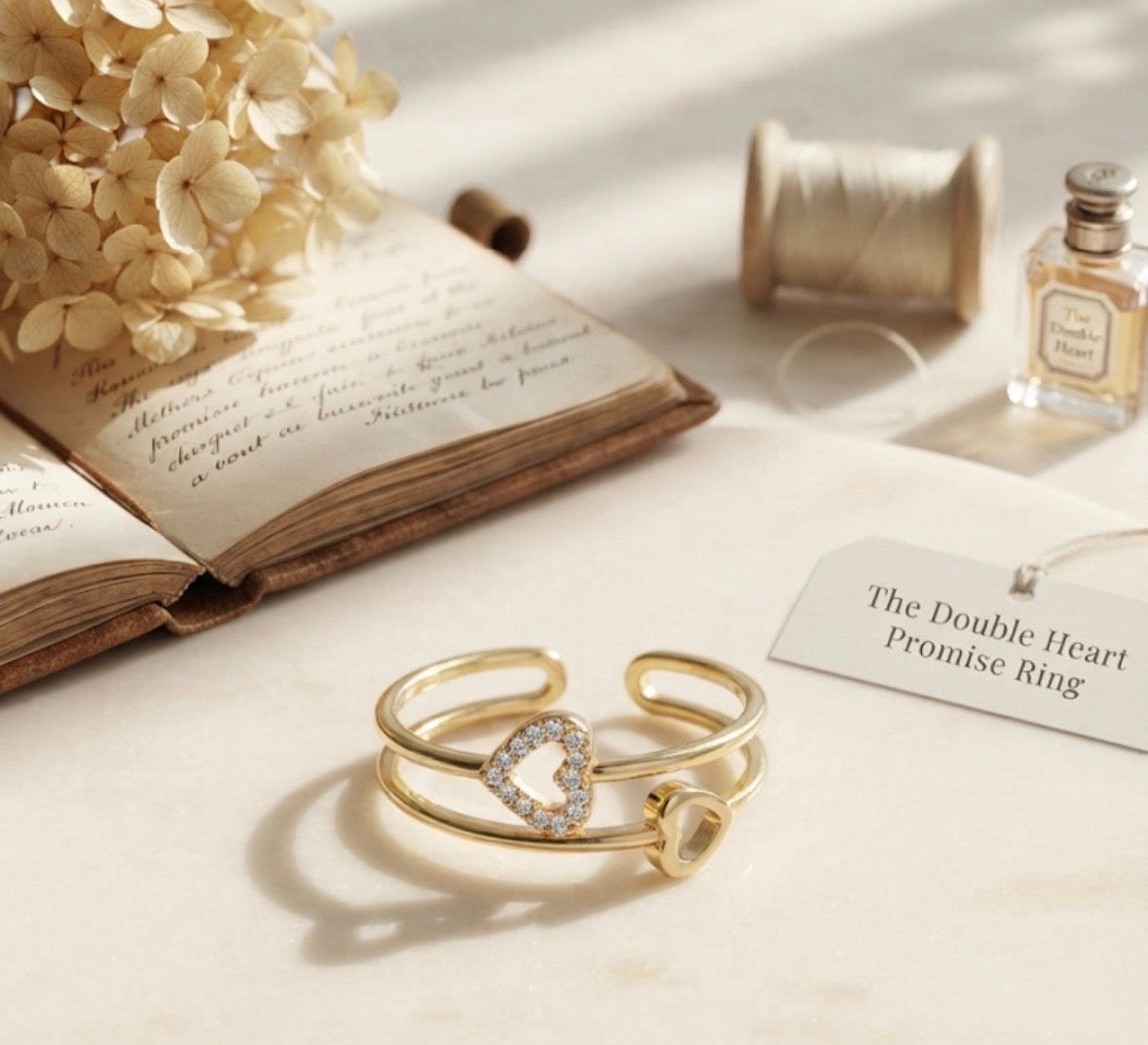 Double Heart Promise Ring ( Free Size )