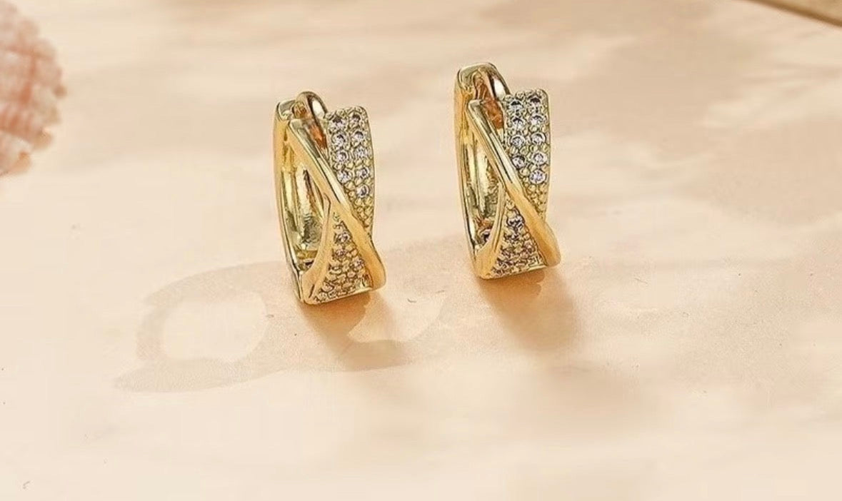 Zircon Crossover Earrings 316 L Gold Plated
