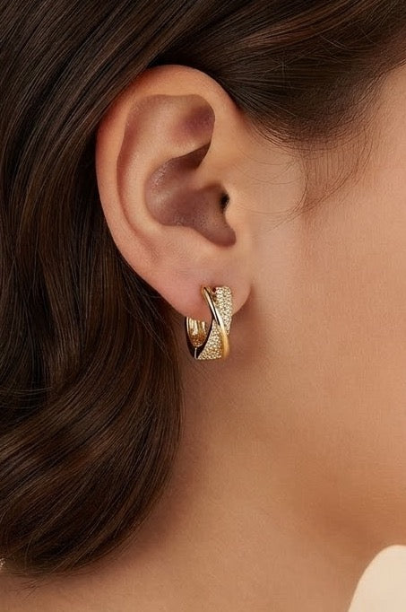 Zircon Crossover Earrings 316 L Gold Plated