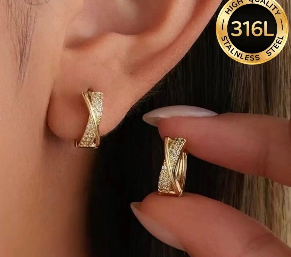 Zircon Crossover Earrings 316 L Gold Plated