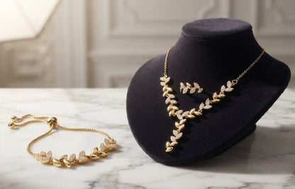 Golden Leaf Vine & Pavé 3-Piece Jewelry Set