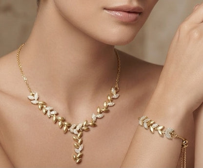 Golden Leaf Vine & Pavé 3-Piece Jewelry Set