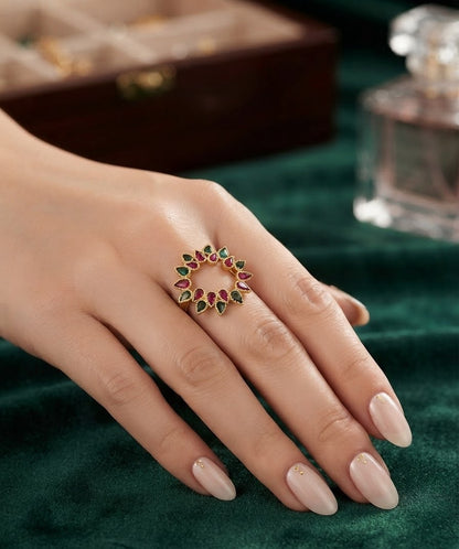 Ruby & Emerald Crown Ring ( Free Size )