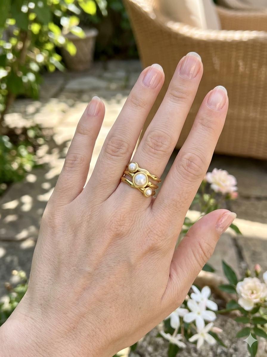Triple Pearl Ring (free size )