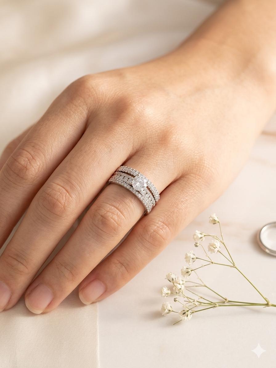 White Gold Plated Ring With Stones