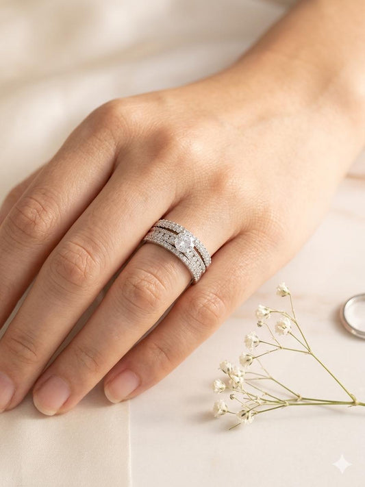 White Gold Plated Ring With Stones