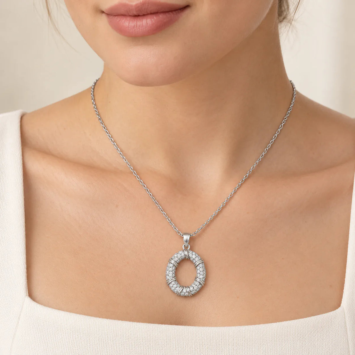 Two-Tone Oval & Gold "X" Accent Pendant - on model