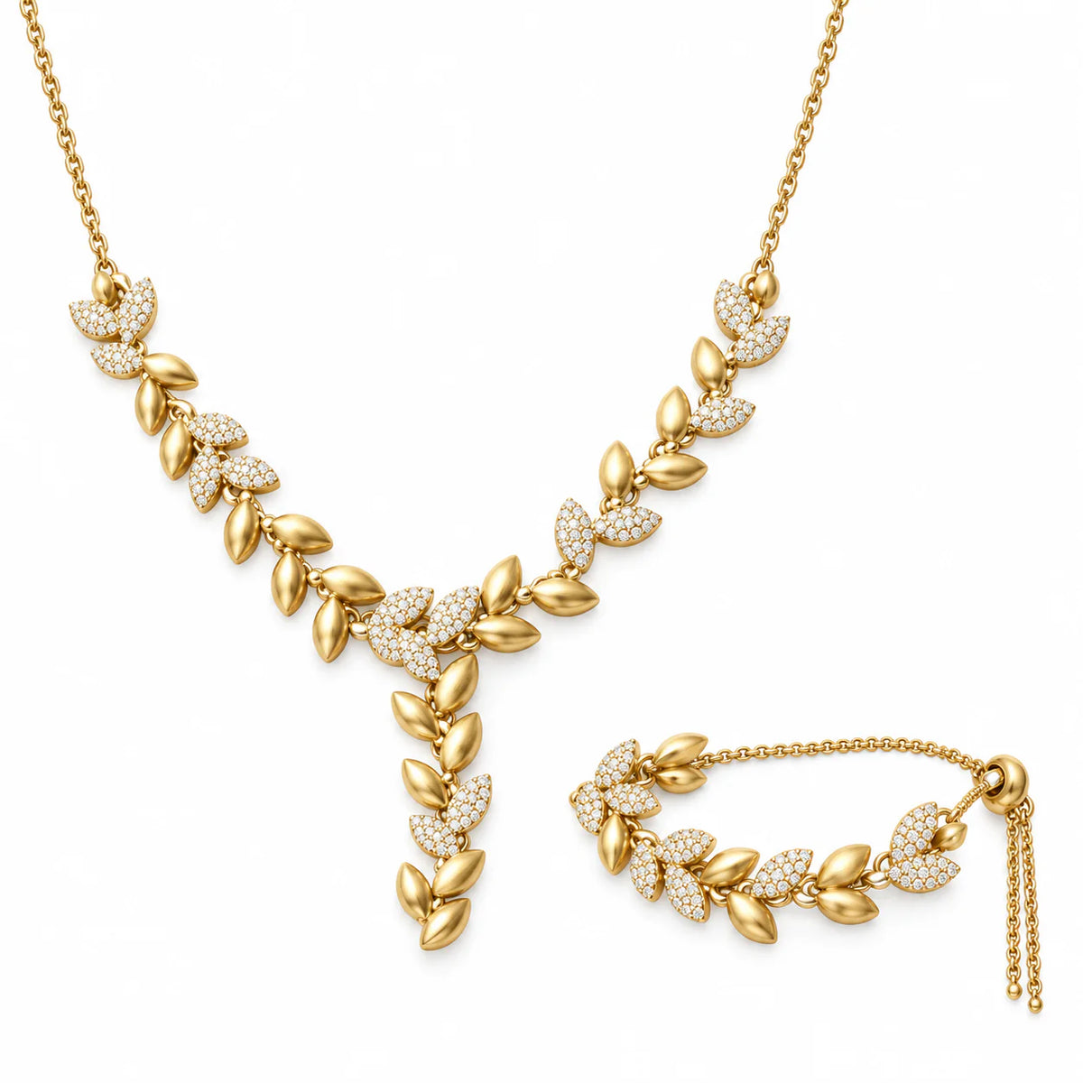 Golden Leaf Vine & Pavé 3-Piece Jewelry Set - studio