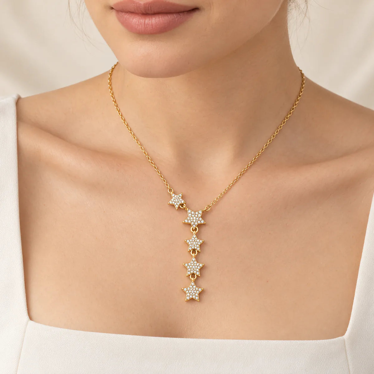 Long Stars Zircon Necklace - on model