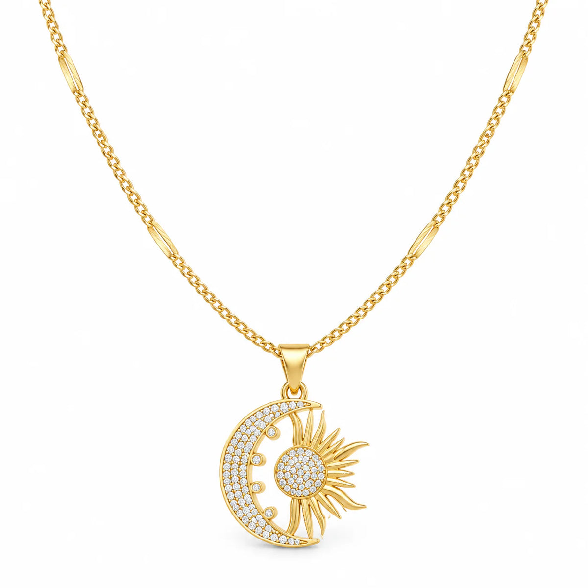 Crescent & Sun zircon Necklace - studio