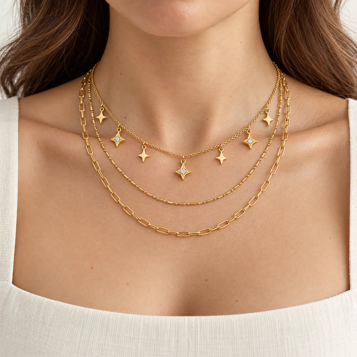 Starlight Dainty Layered Necklace - on model