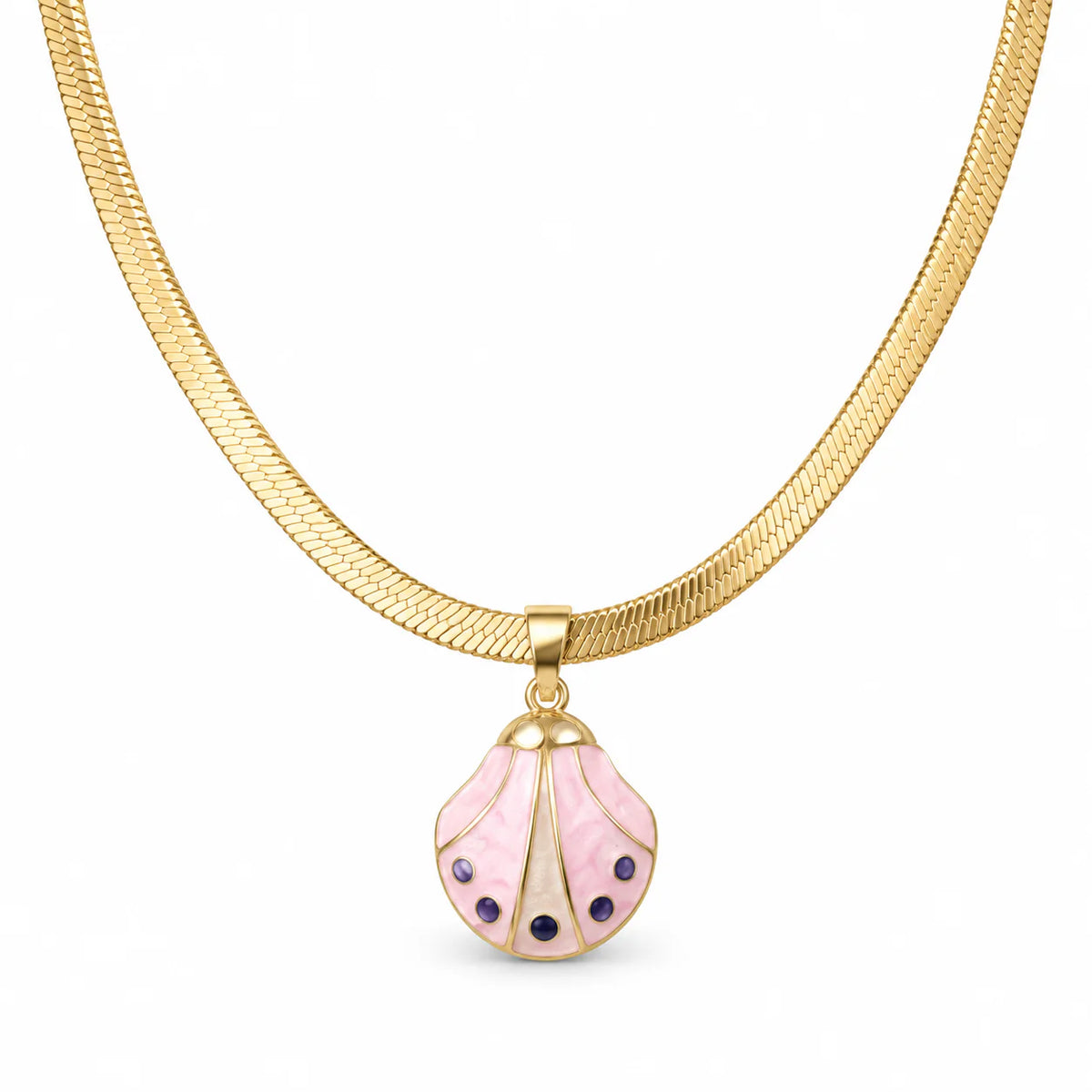 Enamel Ladybug Herringbone Necklace - studio