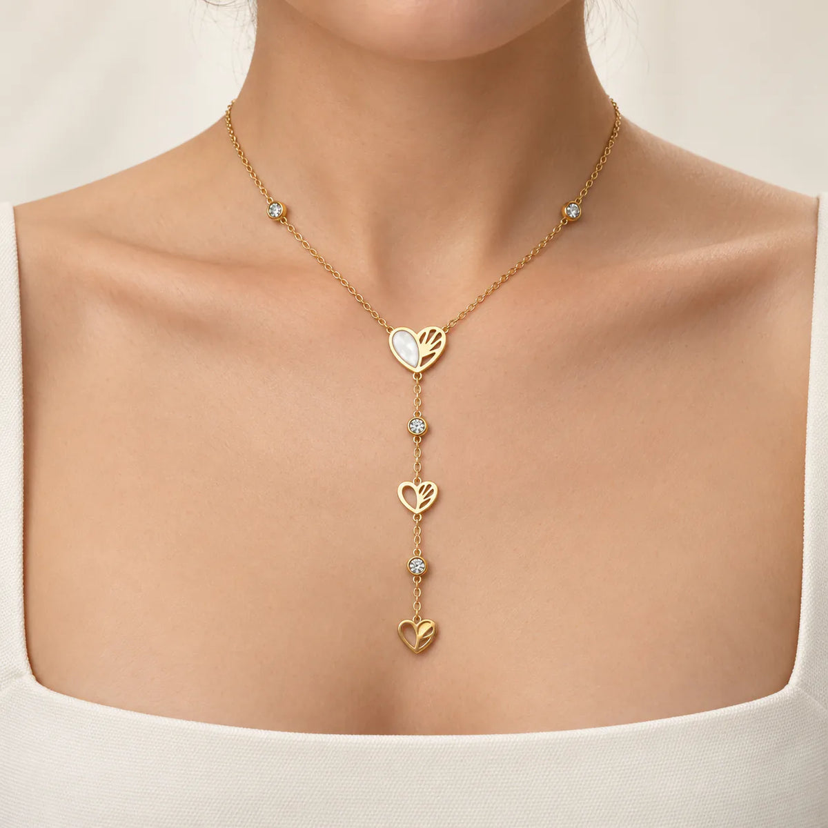 Aura Heart Lariat Necklace - on model