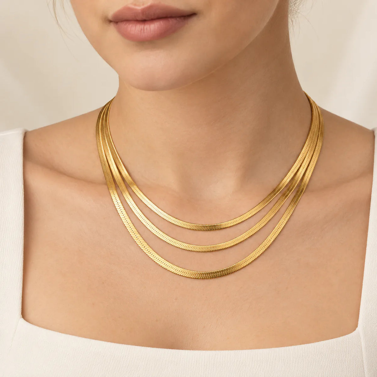 Herringbone Chain Necklace - on model