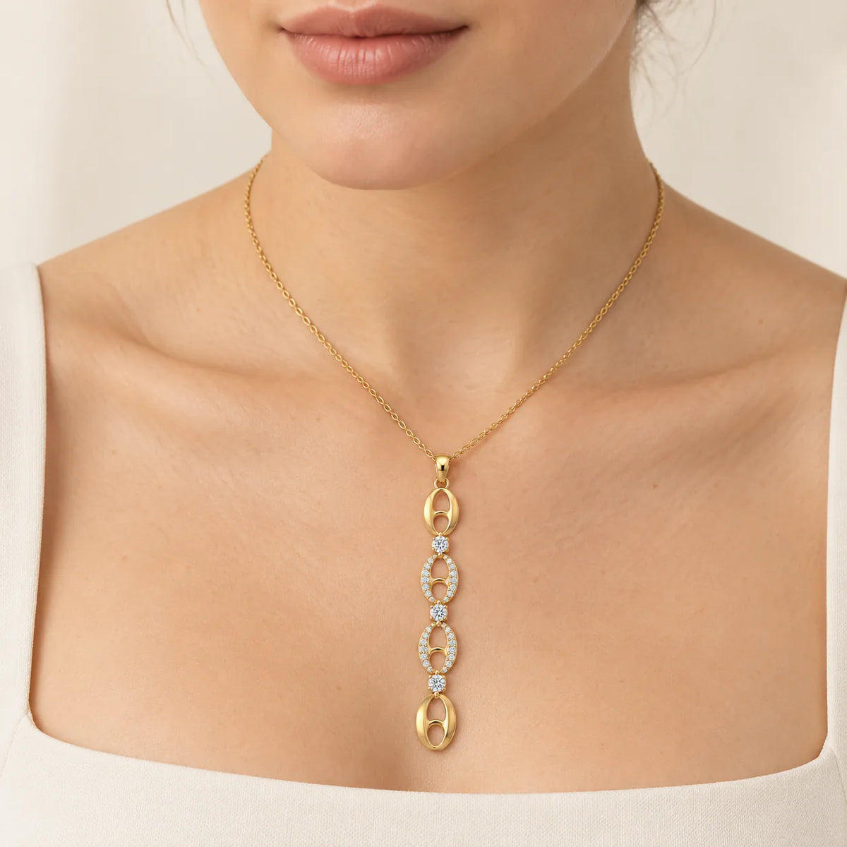 Lariat Style Necklace - on model