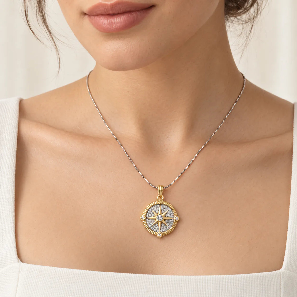 Celestial Compass Pendant - on model