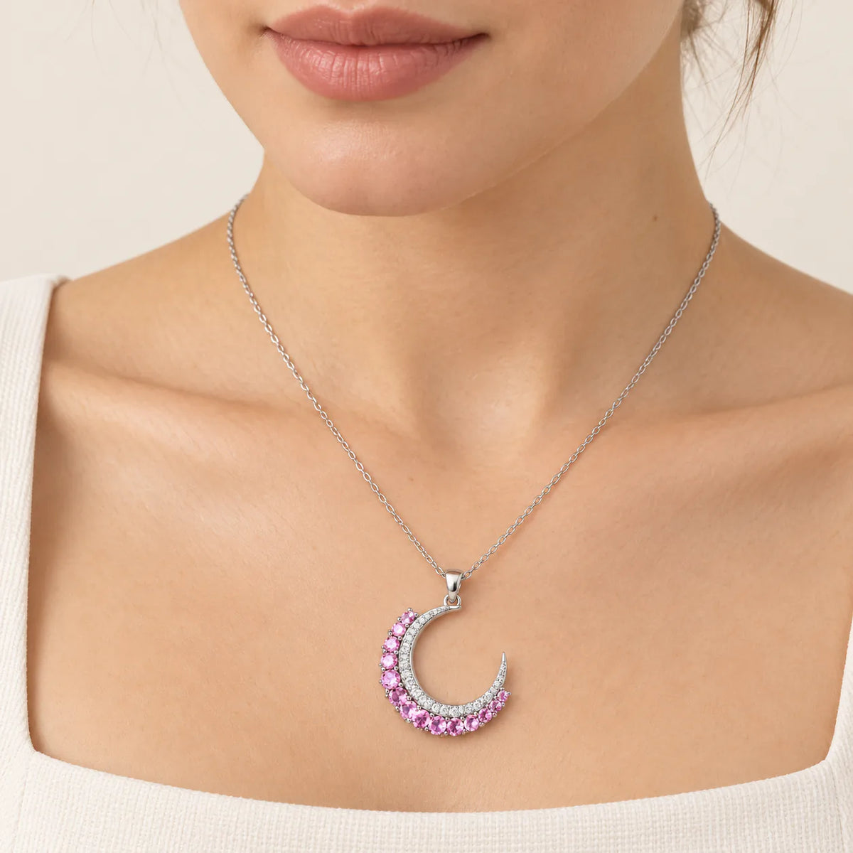 Crescent Color White gold Necklace - on model