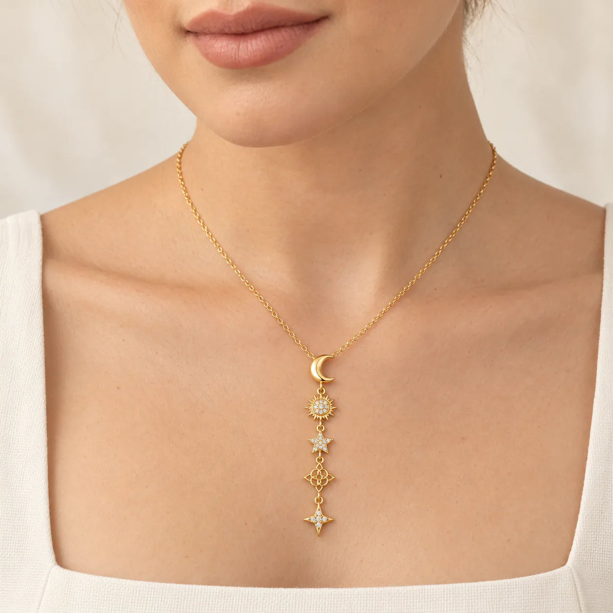 Crescent & star necklace - on model