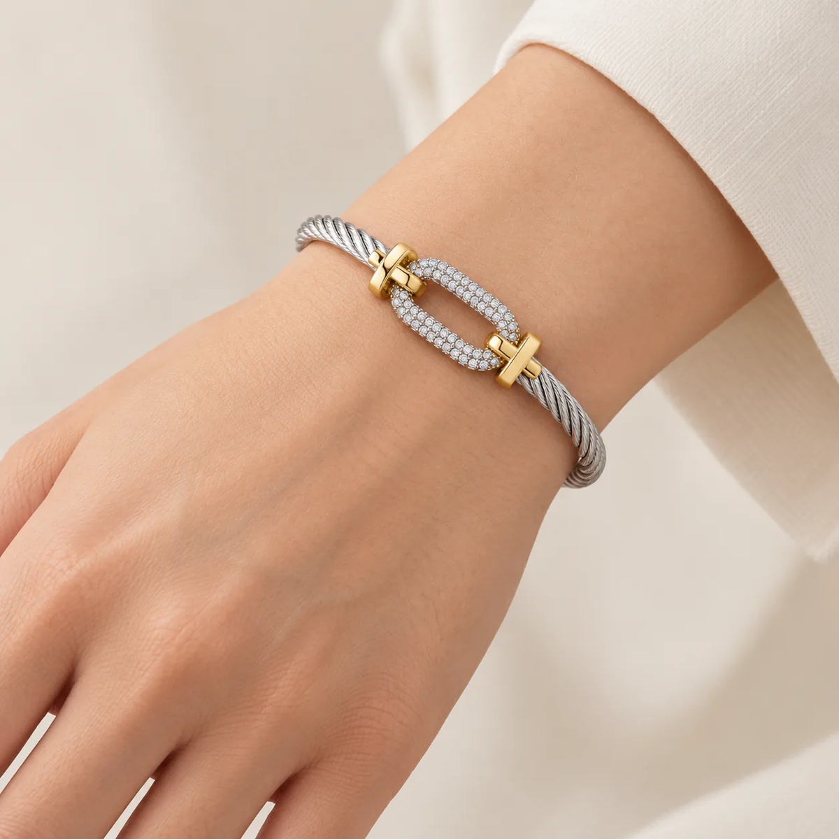 Tefiny Zircon White Gold Bangle - on model