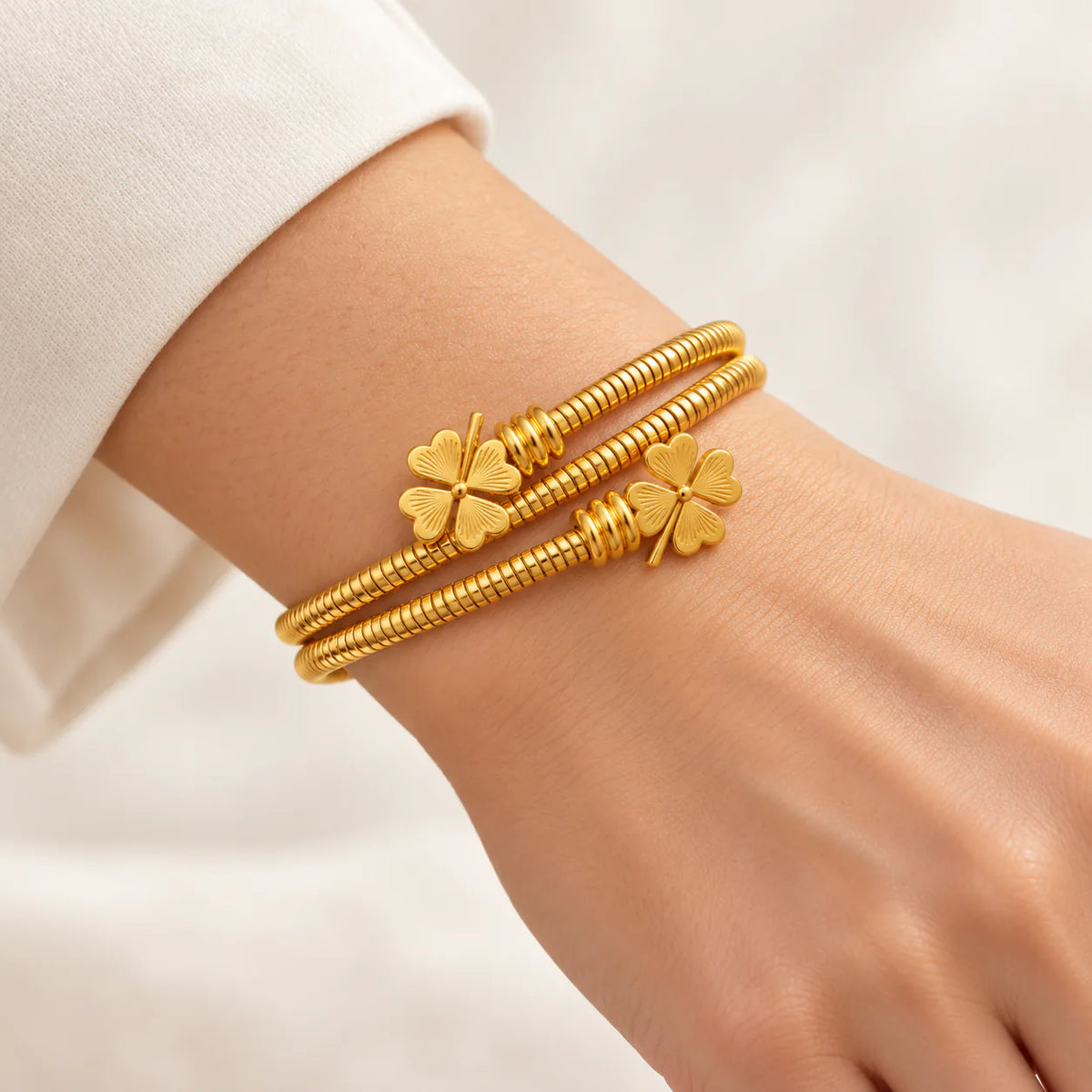 Double Flower Bangle - on model
