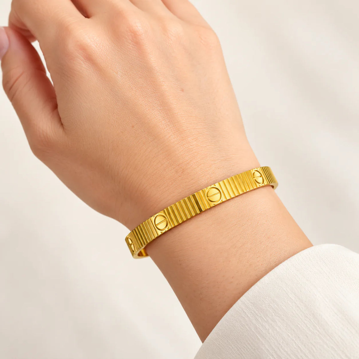 Striped Carteir Gold Bangle - on model