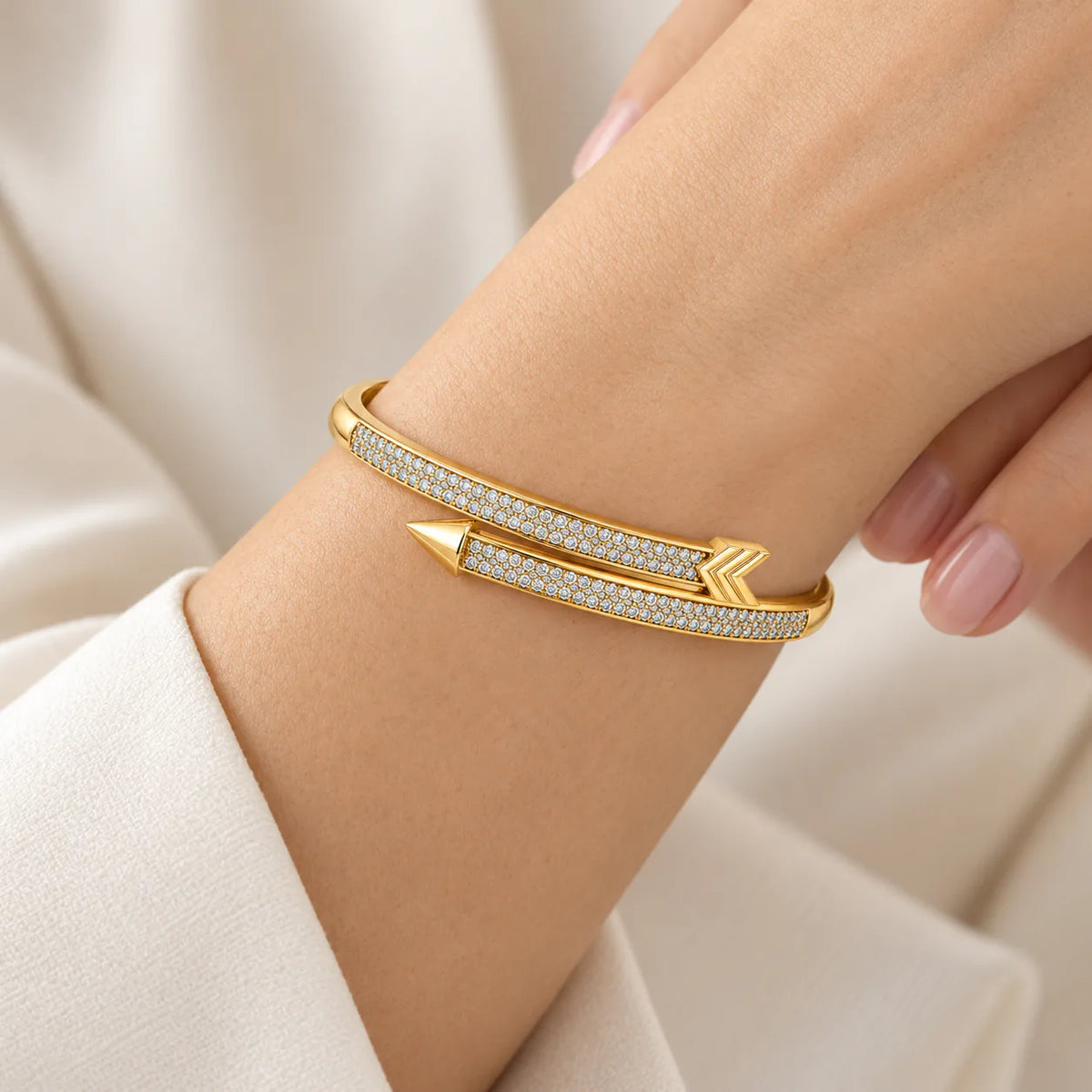 Cross zircon bangle - on model