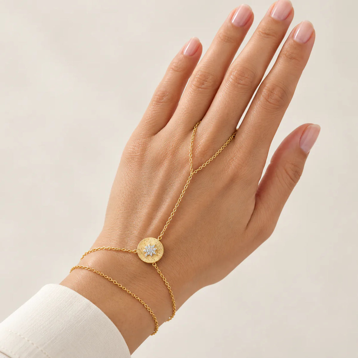 Stella Charm Layered Hand Chain - on model