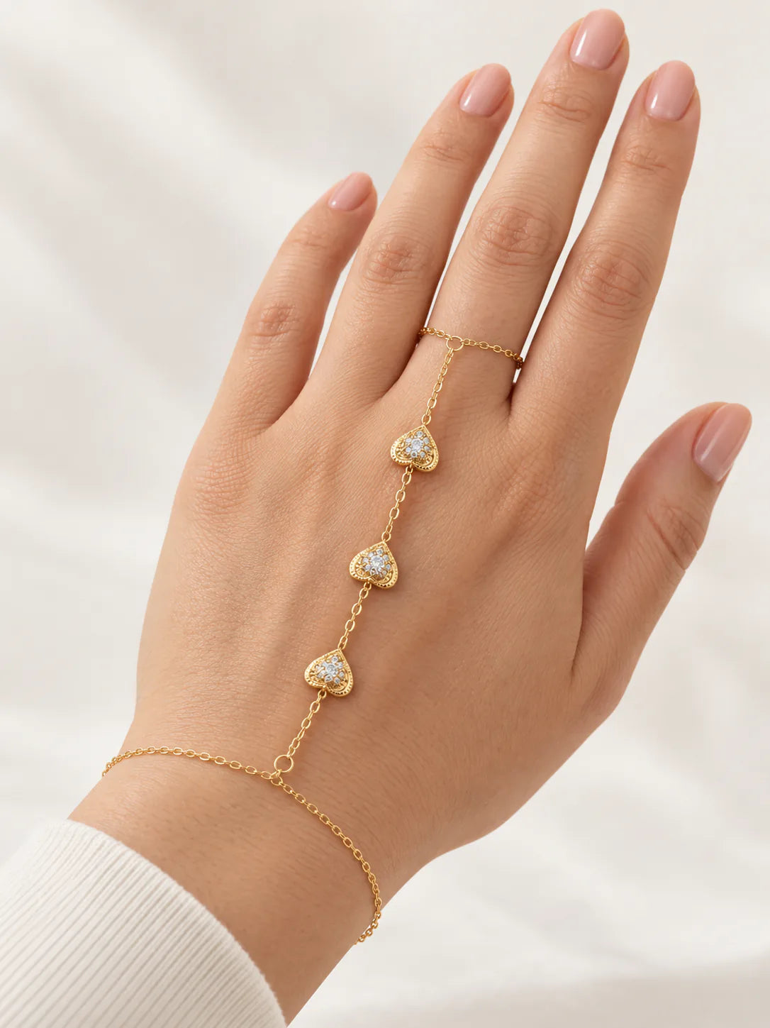 Trio of Hearts Hand Chain - on model