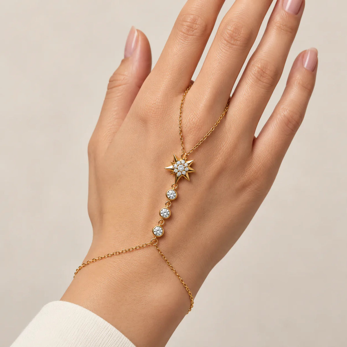 Celestial Sparkle Hand Chain - on model