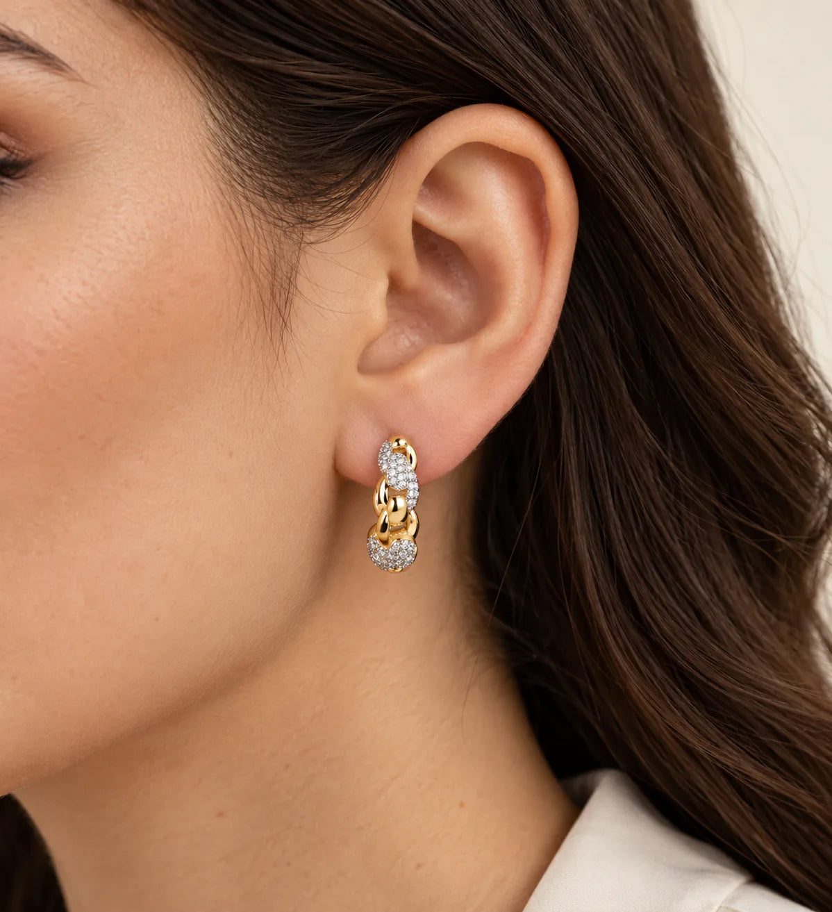 Half Circle Zircon Earrings - on model