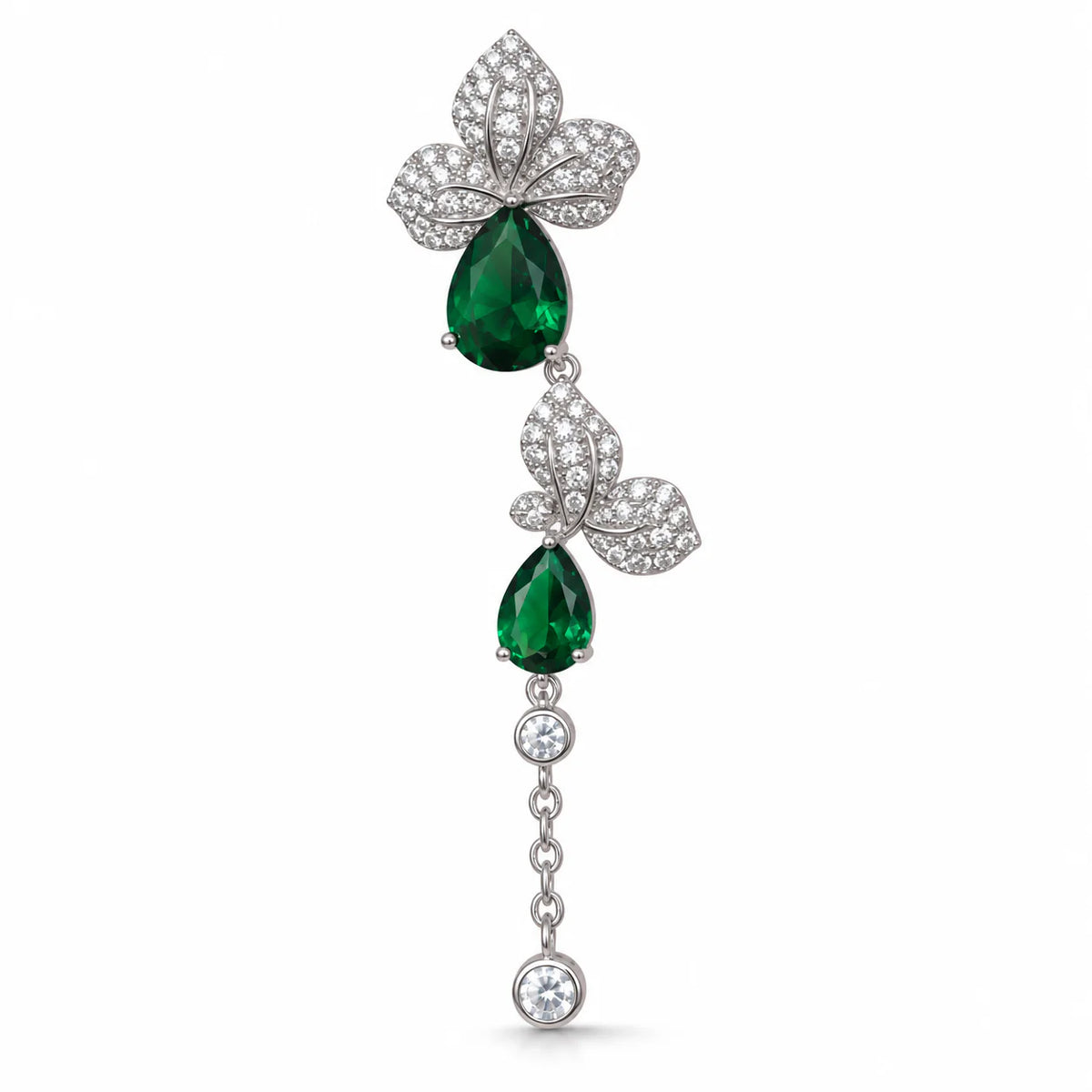 Emerald Cascade Long Platinum & Zirconia Earrings - studio