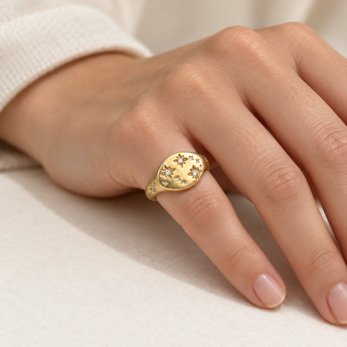 Astral Night Signet Pinky Ring - on model