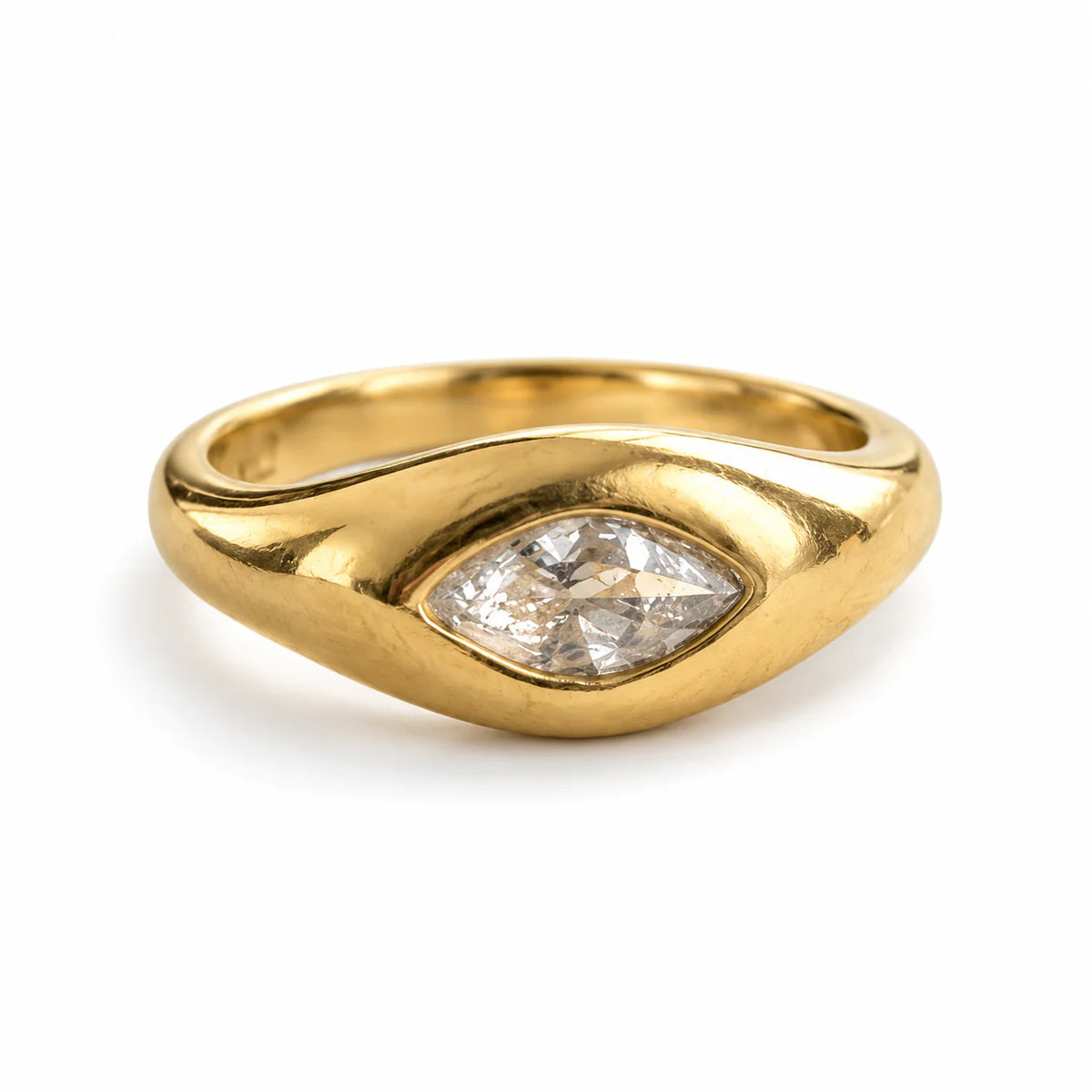 Marquise Bezel Gold Pinky Ring - studio